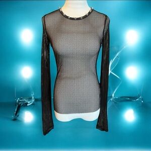 NWT CURRENT MOOD BLACK STUDDED MESH LONG SLEEVE TOP – SIZE M DOLLS KILL